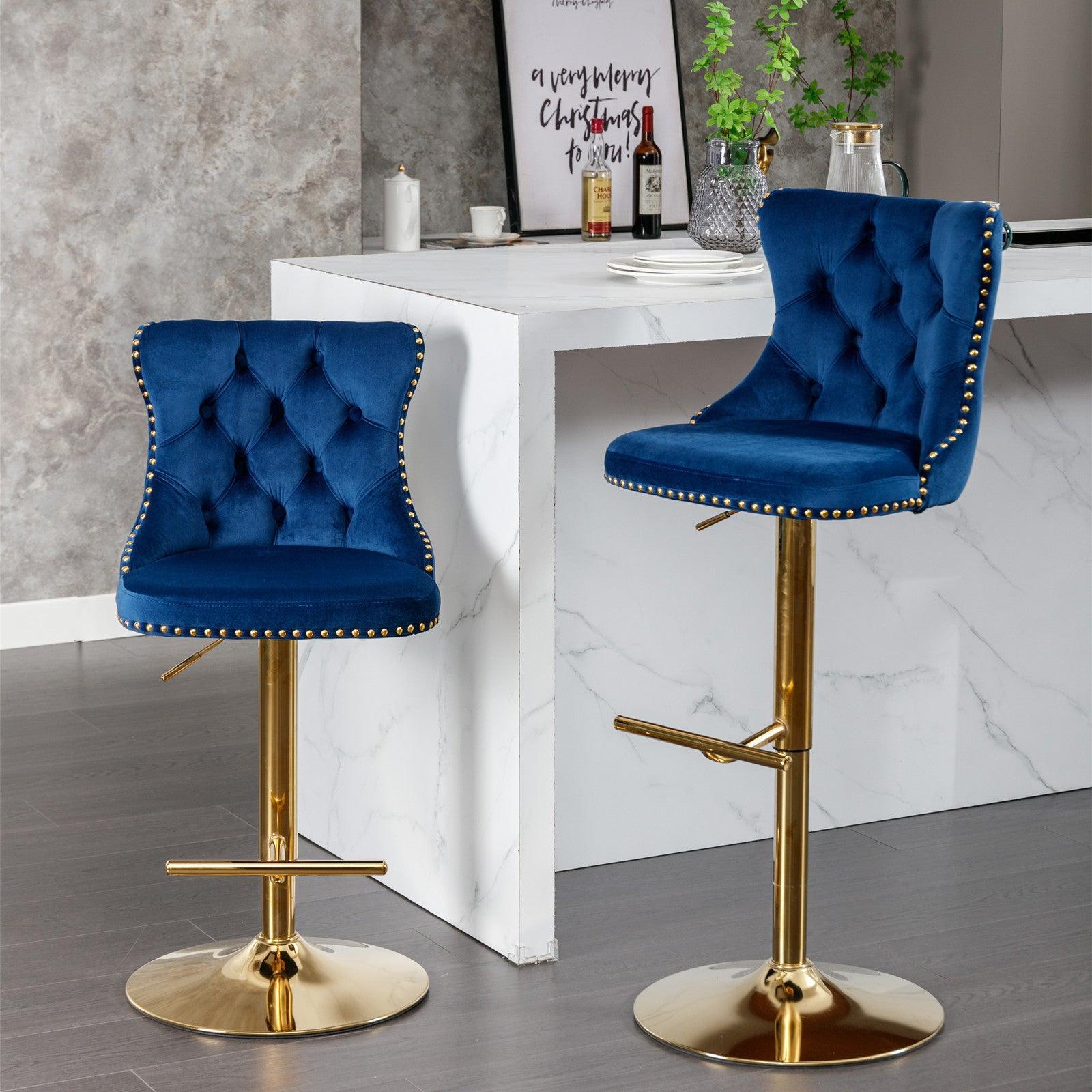 Golden Swivel Velvet Barstools Adjusatble Seat Height from 25-33 Inch, Set of 2 FredCo