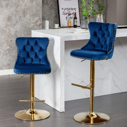 Golden Swivel Velvet Barstools Adjusatble Seat Height from 25-33 Inch, Set of 2 FredCo