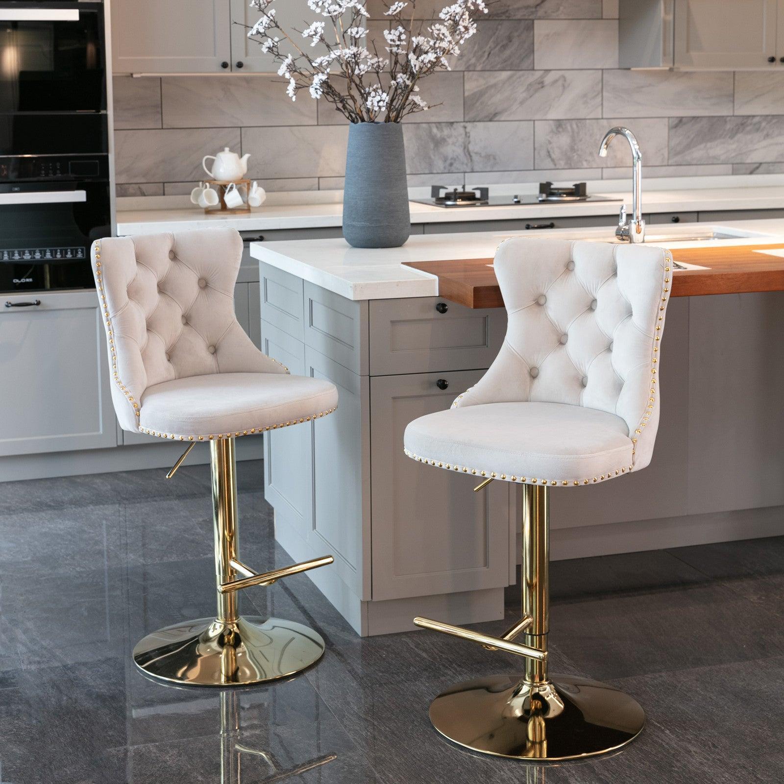 Golden Swivel Velvet Barstools Adjusatble Seat Height from 25-33 Inch, Set of 2 FredCo