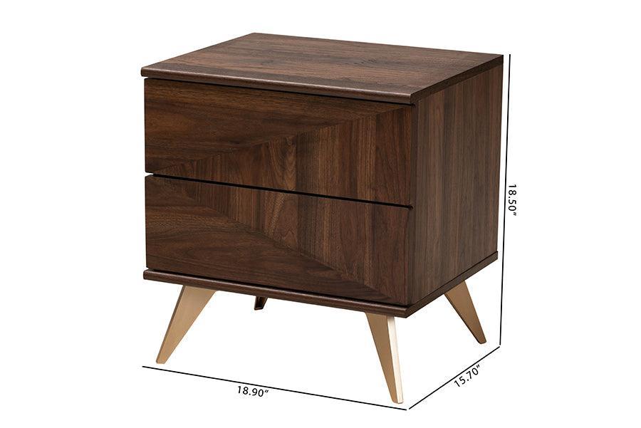 Graceland Mid-Century Modern Transitional Walnut Brown Finished Wood 2-Drawer Nightstand FredCo