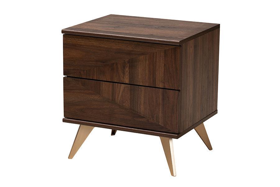 Graceland Mid-Century Modern Transitional Walnut Brown Finished Wood 2-Drawer Nightstand FredCo