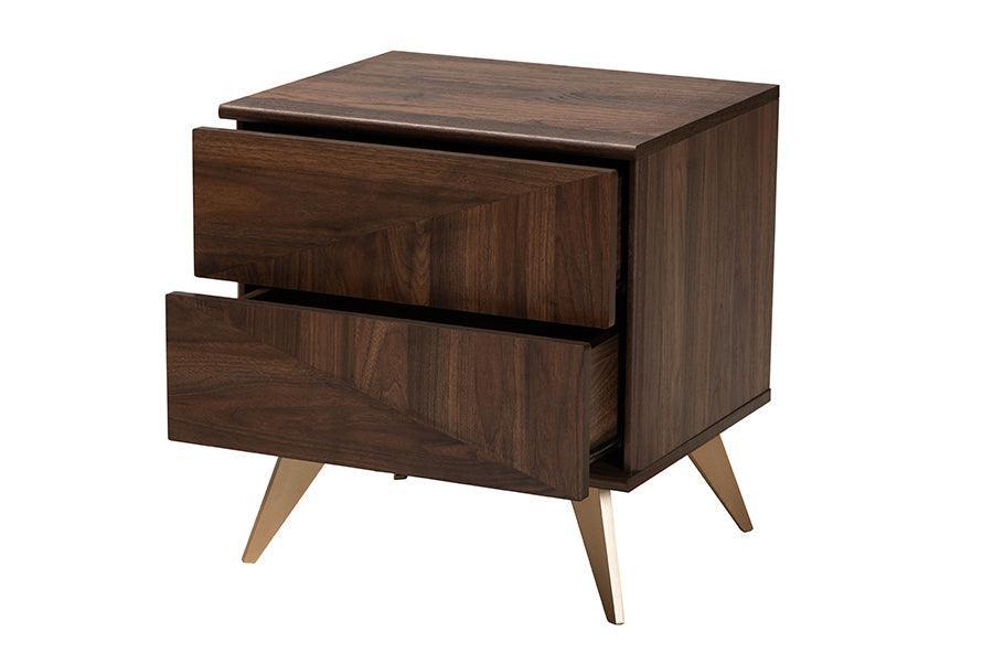 Graceland Mid-Century Modern Transitional Walnut Brown Finished Wood 2-Drawer Nightstand FredCo