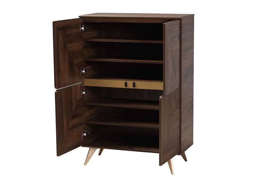 Graceland Mid-Century Modern Transitional Walnut Brown Finished Wood Shoe Cabinet FredCo