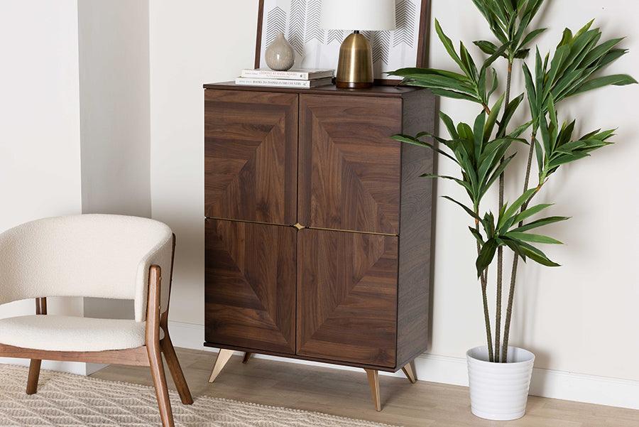 Graceland Mid-Century Modern Transitional Walnut Brown Finished Wood Shoe Cabinet FredCo