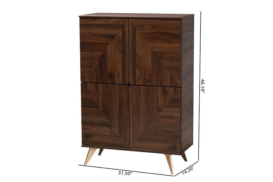 Graceland Mid-Century Modern Transitional Walnut Brown Finished Wood Shoe Cabinet FredCo