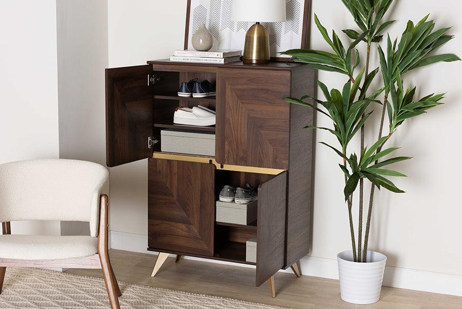 Graceland Mid-Century Modern Transitional Walnut Brown Finished Wood Shoe Cabinet FredCo