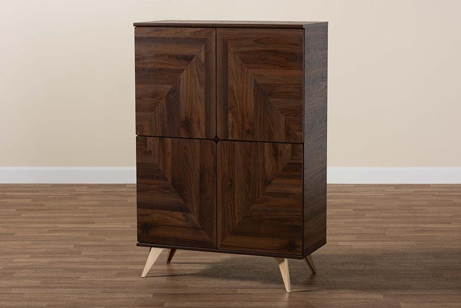 Graceland Mid-Century Modern Transitional Walnut Brown Finished Wood Shoe Cabinet FredCo