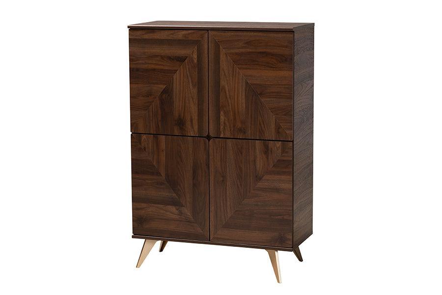 Graceland Mid-Century Modern Transitional Walnut Brown Finished Wood Shoe Cabinet FredCo