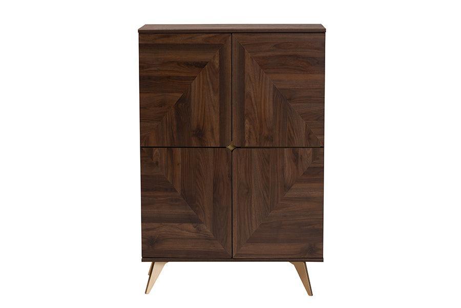 Graceland Mid-Century Modern Transitional Walnut Brown Finished Wood Shoe Cabinet FredCo