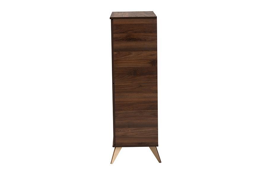 Graceland Mid-Century Modern Transitional Walnut Brown Finished Wood Shoe Cabinet FredCo
