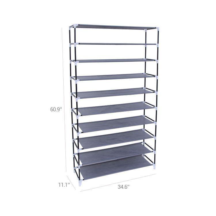 Gray Fabric 10-Tier Enclosed Shoe Rack FredCo