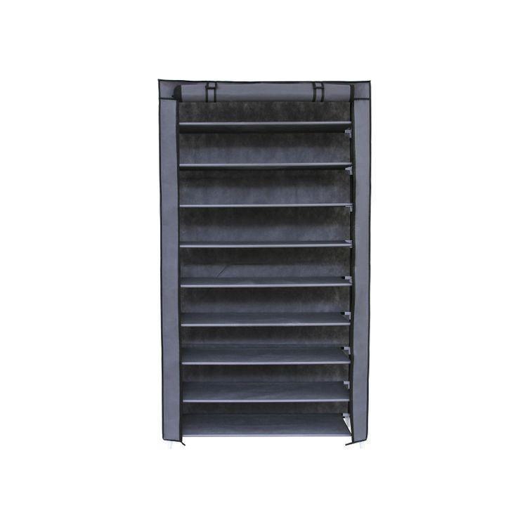 Gray Fabric 10-Tier Enclosed Shoe Rack FredCo