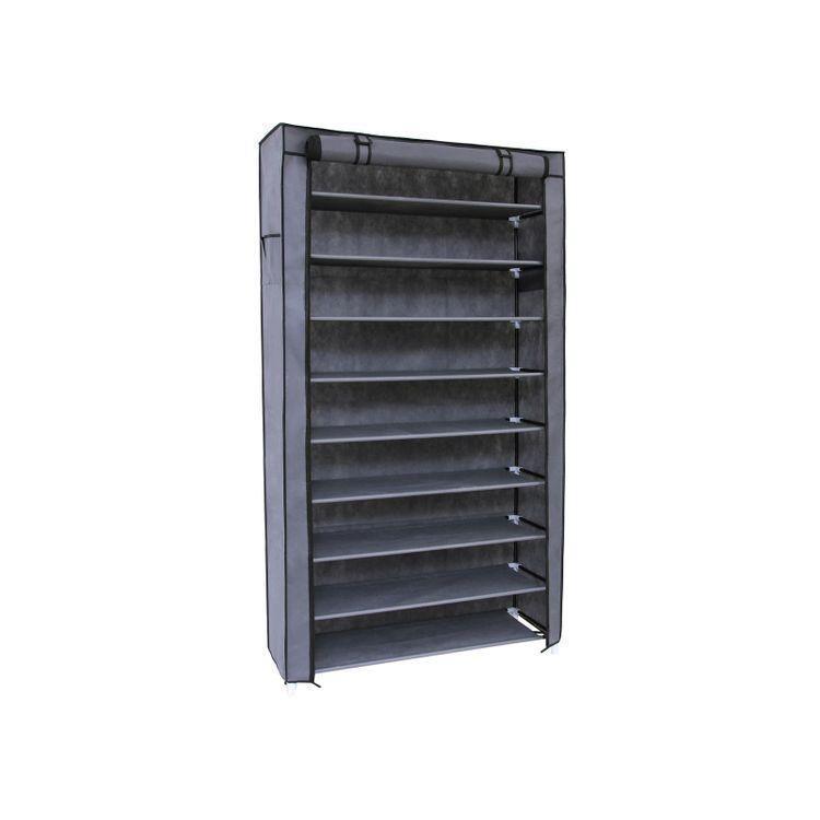 Gray Fabric 10-Tier Enclosed Shoe Rack FredCo