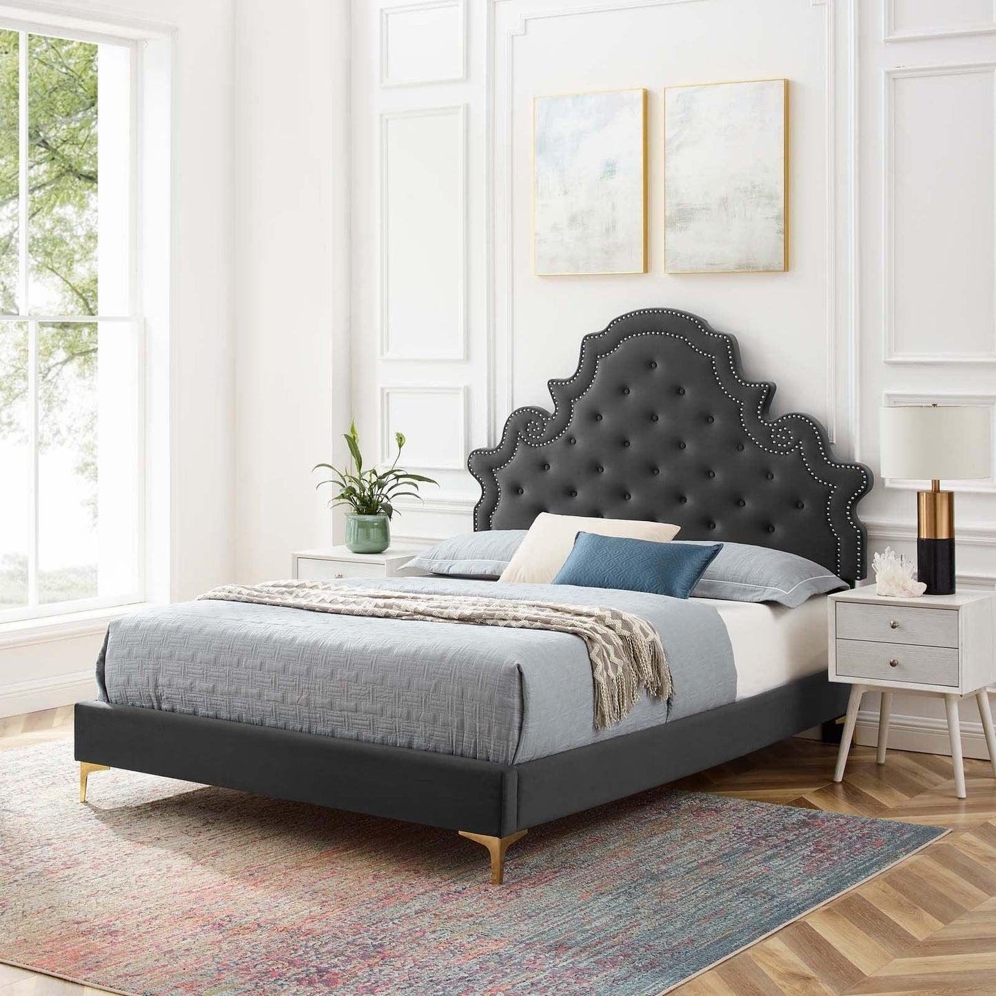Gwyneth Tufted Performance Velvet Full Platform Bed, MOD-6757 FredCo