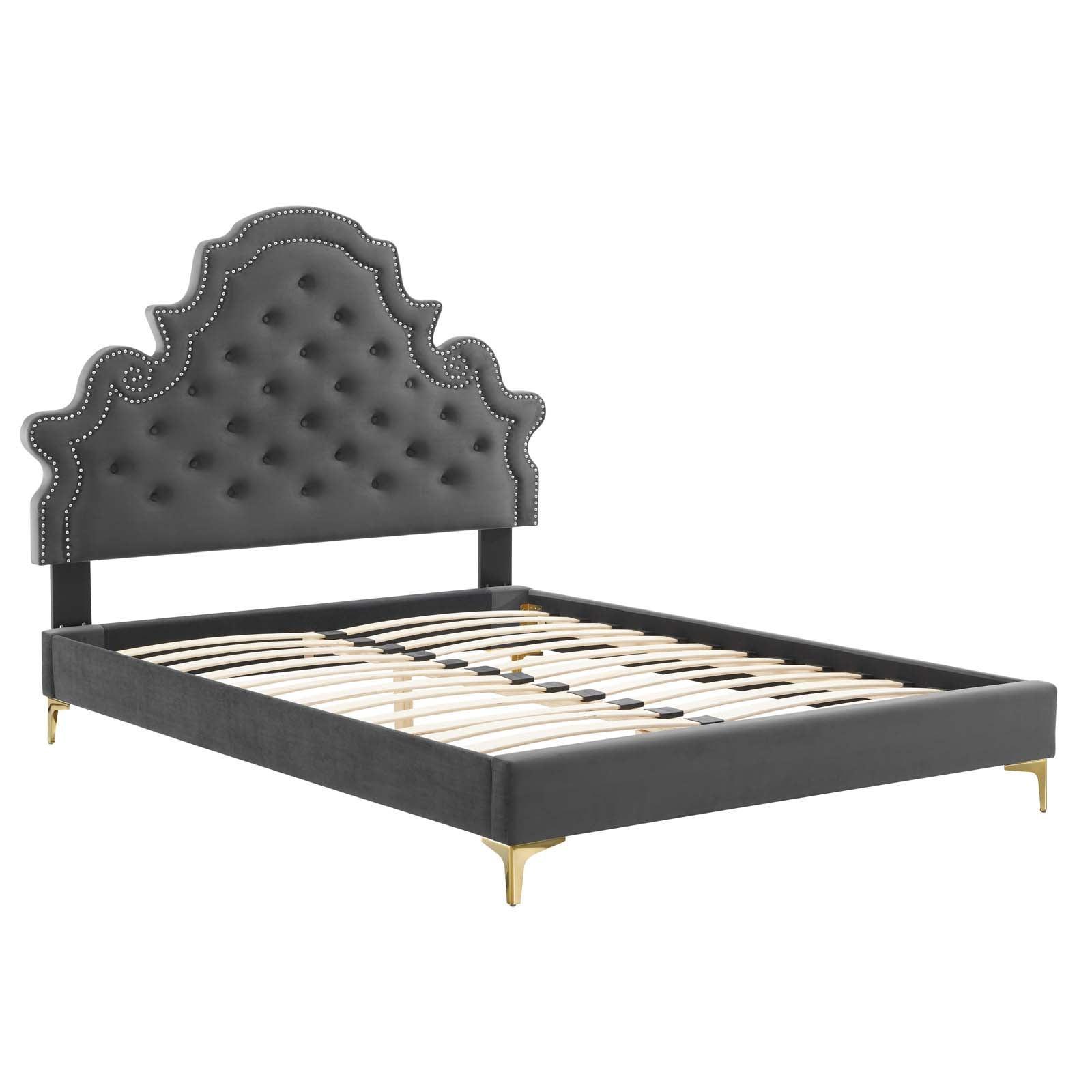 Gwyneth Tufted Performance Velvet Full Platform Bed, MOD-6757 FredCo