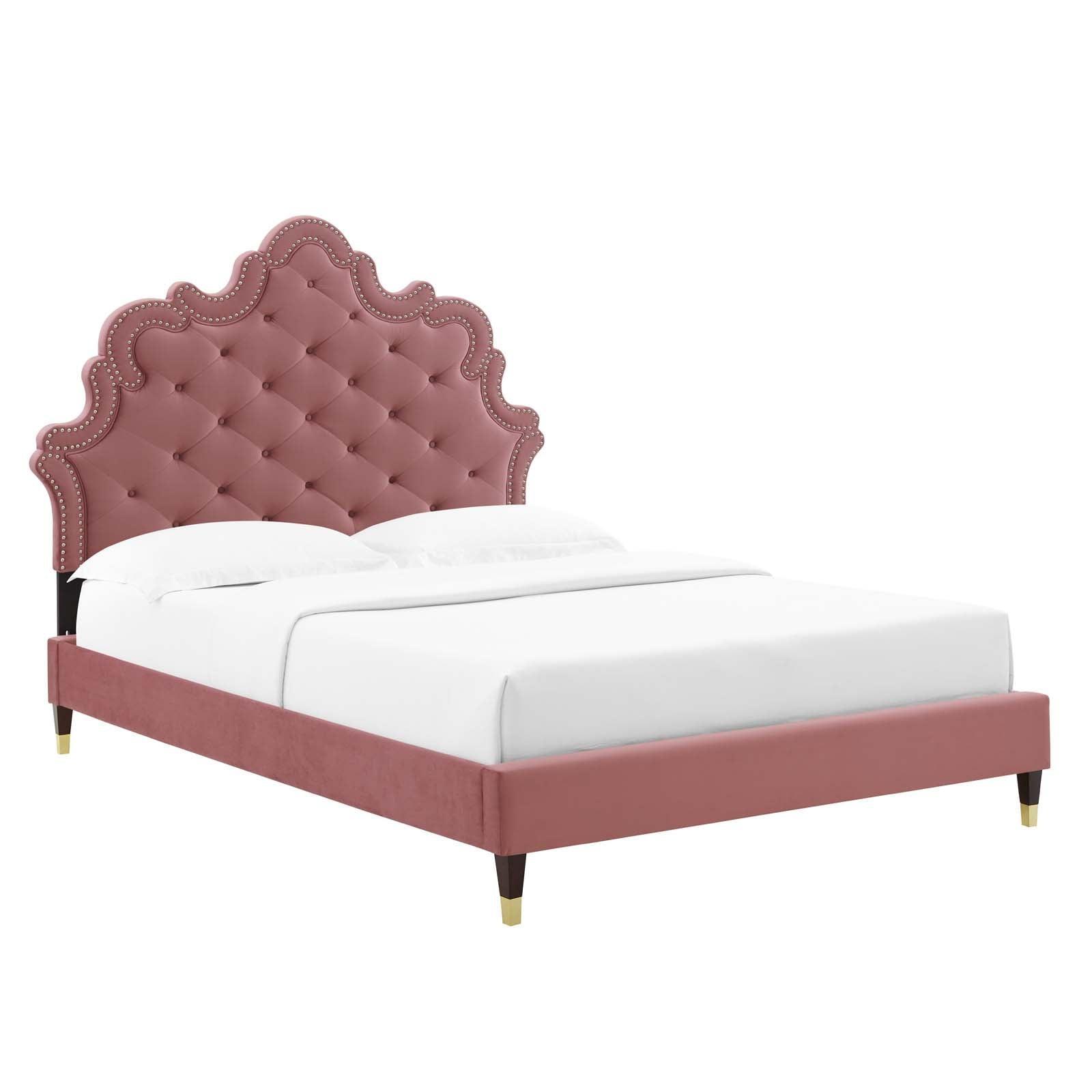 Gwyneth Tufted Performance Velvet Full Platform Bed, MOD-6758 FredCo