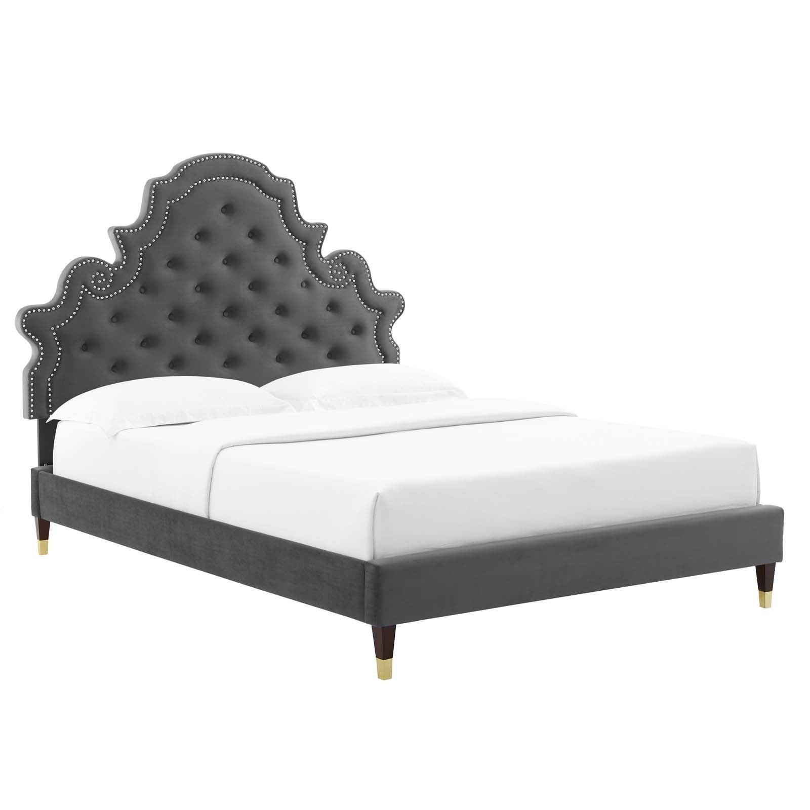 Gwyneth Tufted Performance Velvet Full Platform Bed, MOD-6758 FredCo