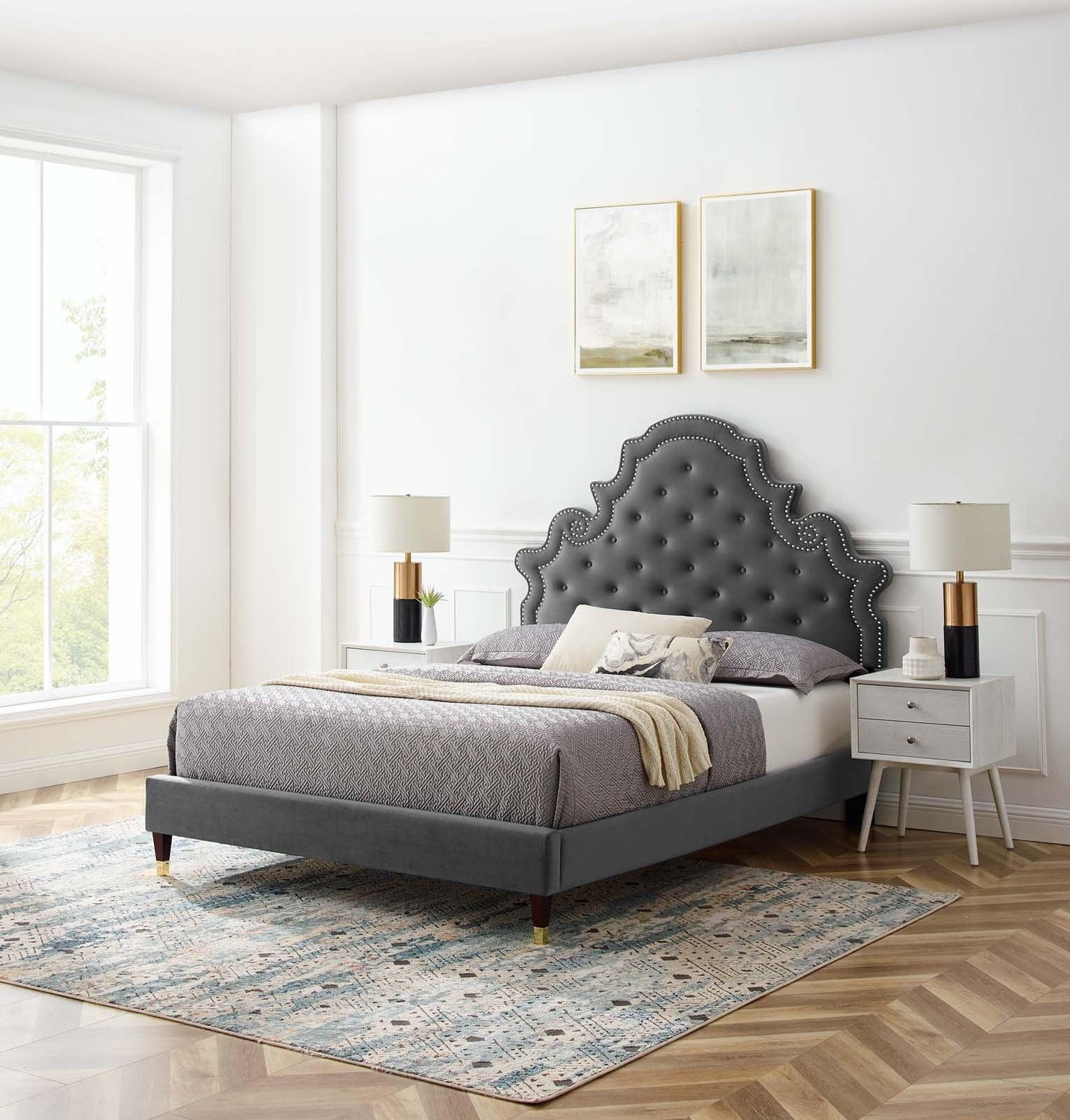 Gwyneth Tufted Performance Velvet King Platform Bed, MOD-6761 FredCo