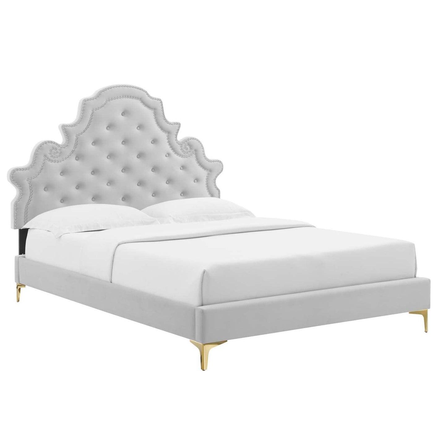 Gwyneth Tufted Performance Velvet Queen Platform Bed, MOD-6751 FredCo