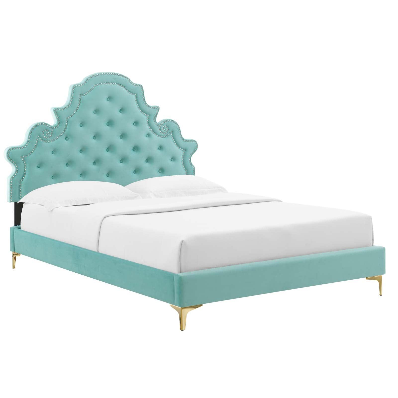 Gwyneth Tufted Performance Velvet Queen Platform Bed, MOD-6751 FredCo