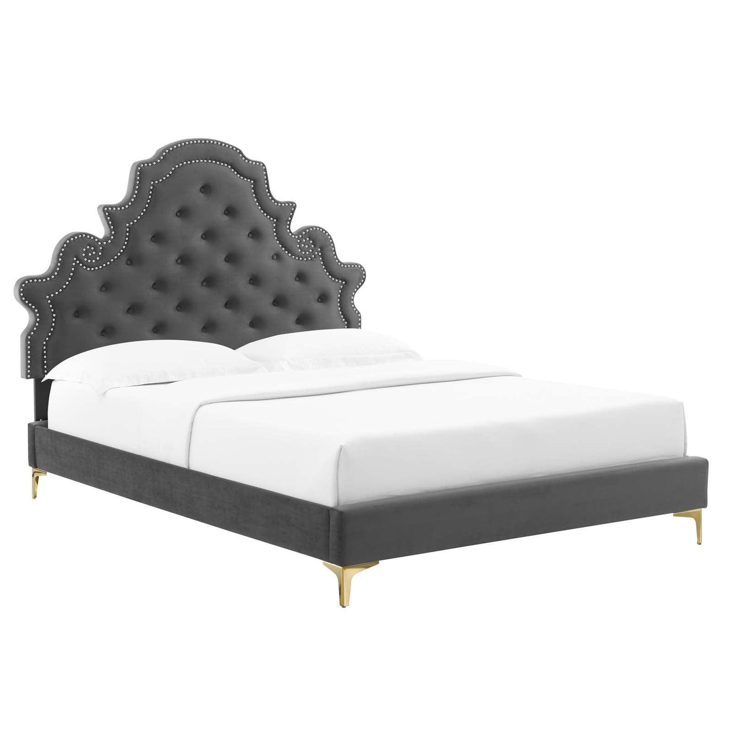 Gwyneth Tufted Performance Velvet Queen Platform Bed, MOD-6751 FredCo
