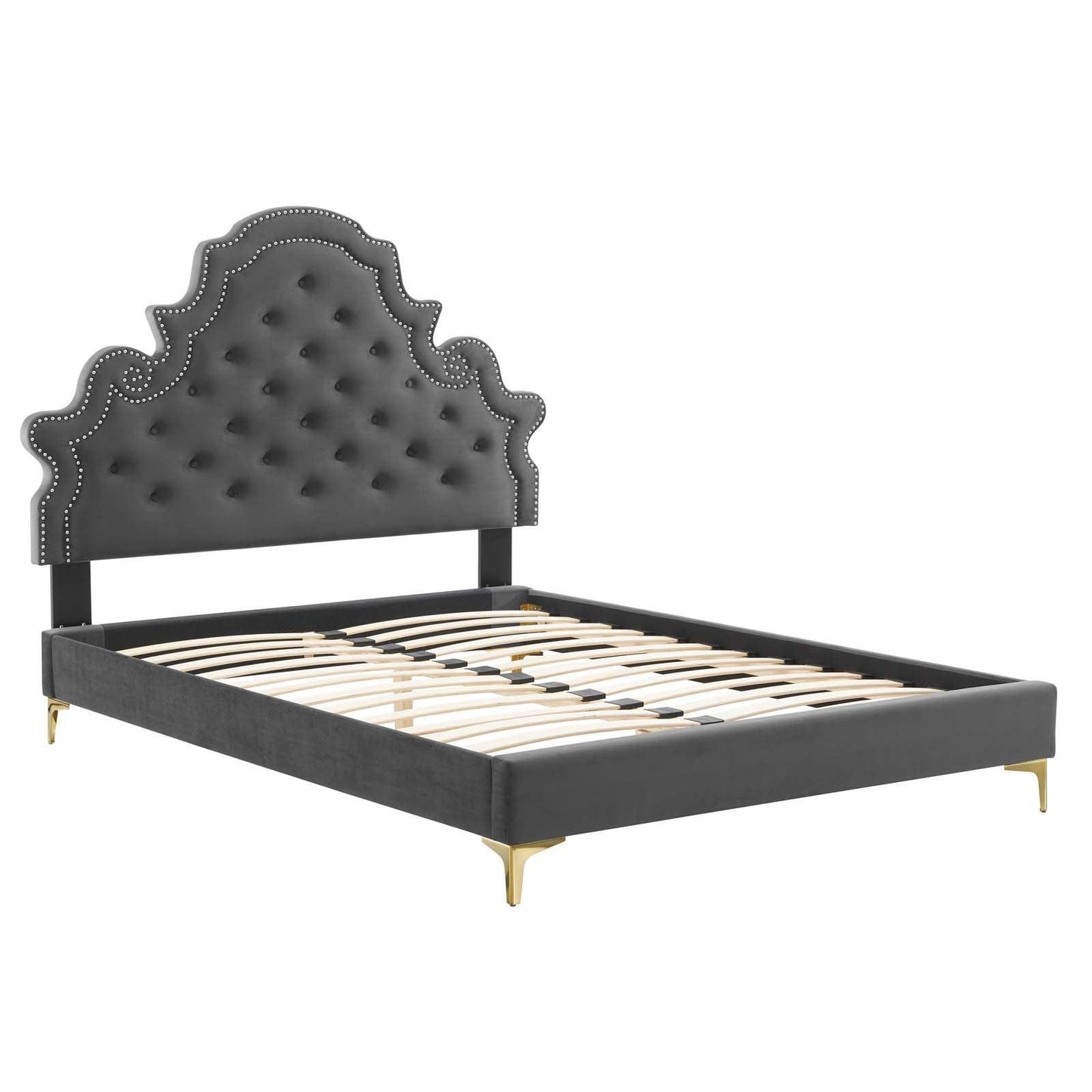 Gwyneth Tufted Performance Velvet Queen Platform Bed, MOD-6751 FredCo