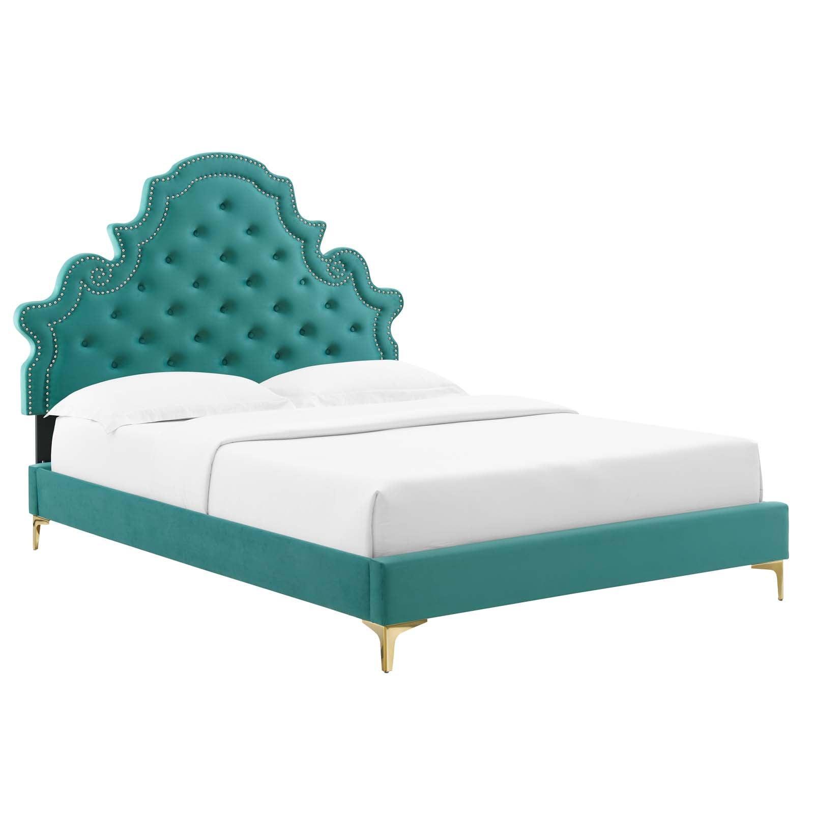 Gwyneth Tufted Performance Velvet Queen Platform Bed, MOD-6751 FredCo