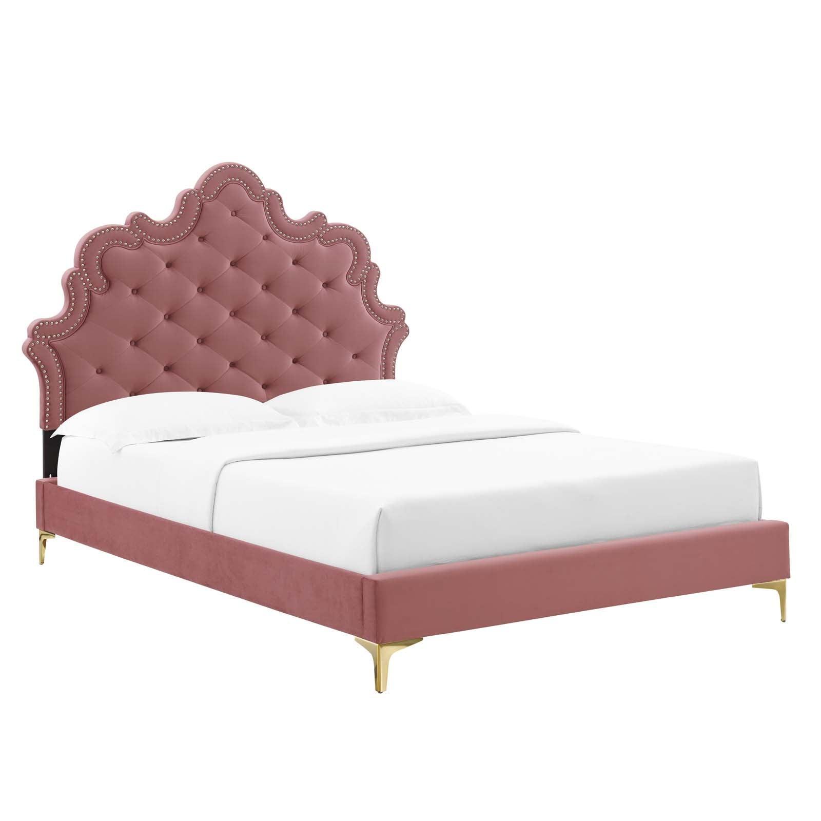 Gwyneth Tufted Performance Velvet Queen Platform Bed, MOD-6751 FredCo