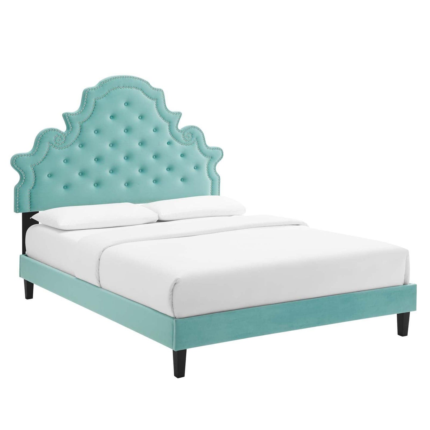 Gwyneth Tufted Performance Velvet Queen Platform Bed, MOD-6753 FredCo