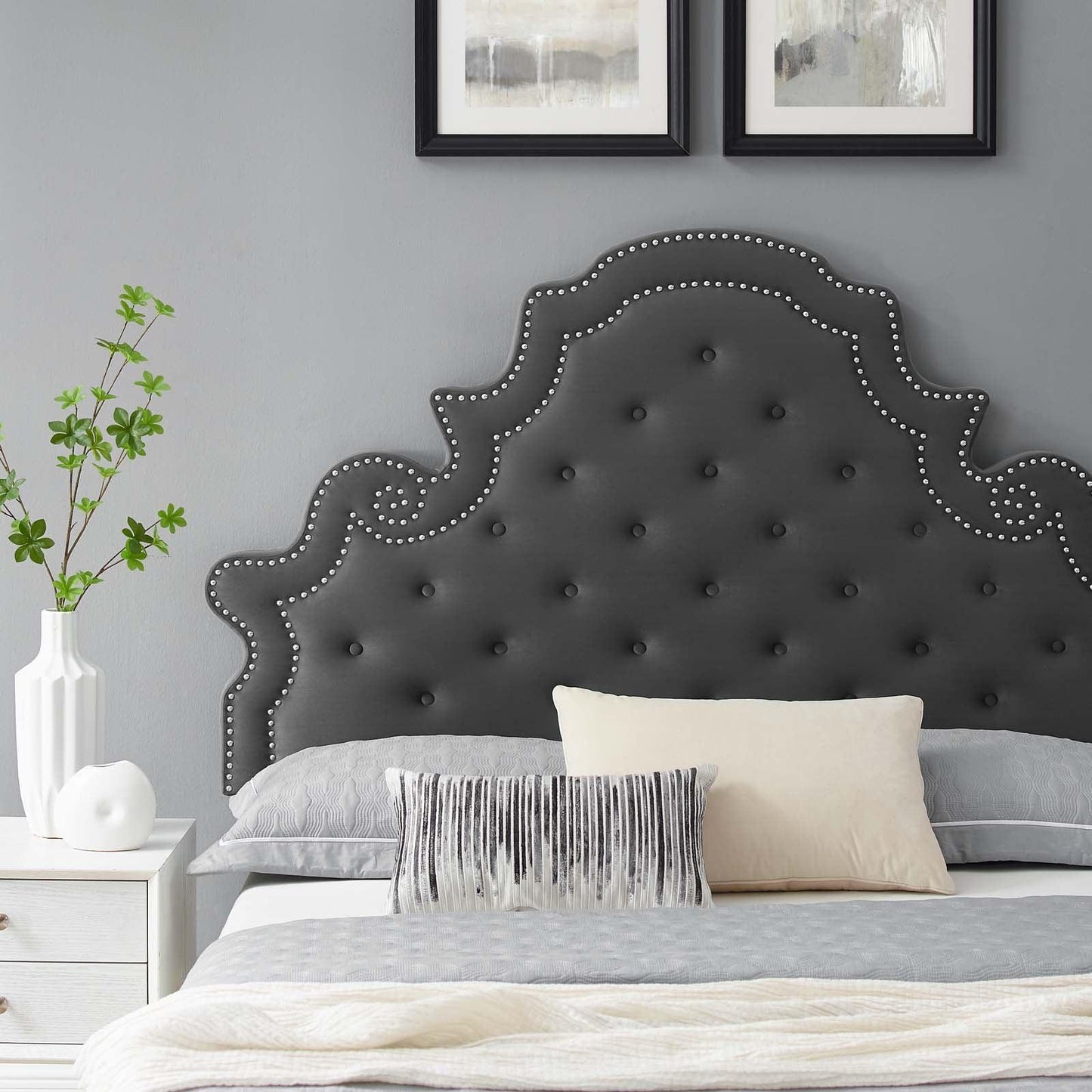 Gwyneth Tufted Performance Velvet Queen Platform Bed, MOD-6753 FredCo