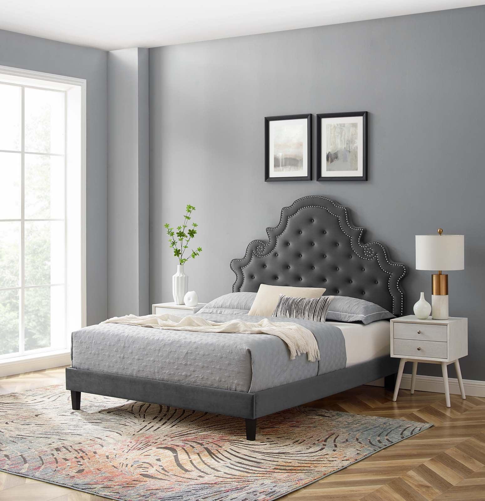 Gwyneth Tufted Performance Velvet Queen Platform Bed, MOD-6753 FredCo