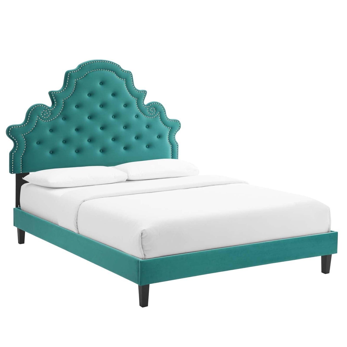 Gwyneth Tufted Performance Velvet Queen Platform Bed, MOD-6753 FredCo
