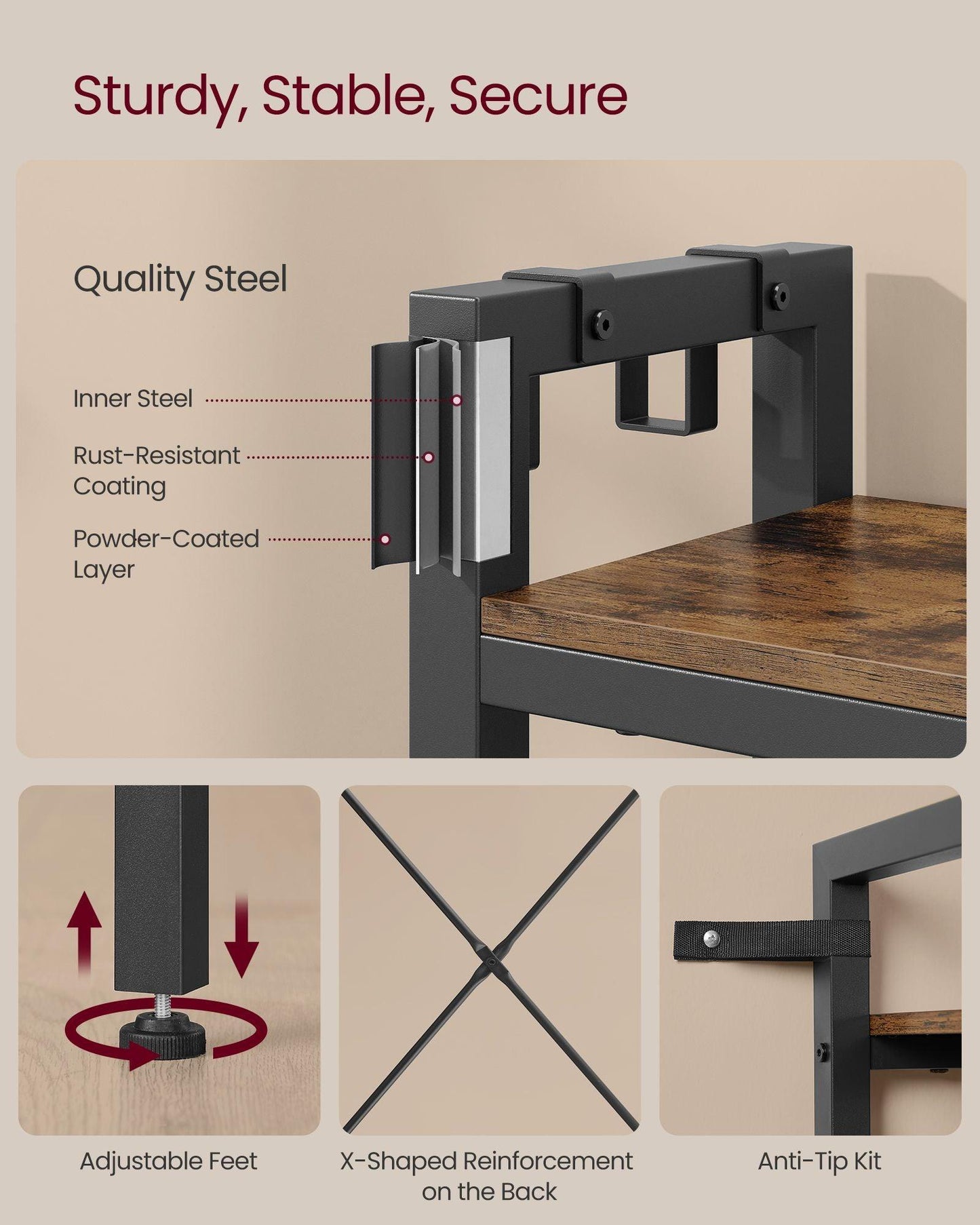Hall Tree with Bench, Hooks and Shelves Rustic Brown and Ink Black FredCo