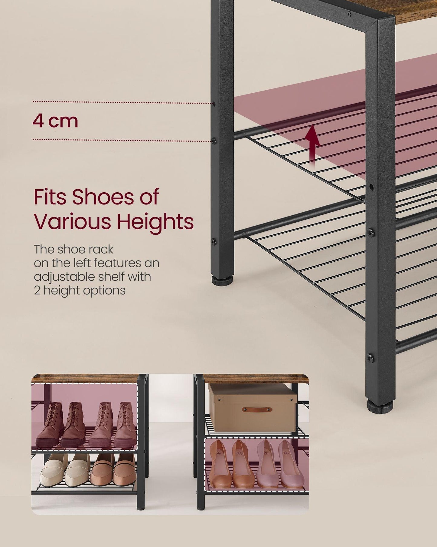 Hall Tree with Bench, Hooks and Shelves Rustic Brown and Ink Black FredCo