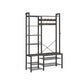 Hall Tree with Bench, Hooks and Shelves Stone Gray and Ink Black FredCo