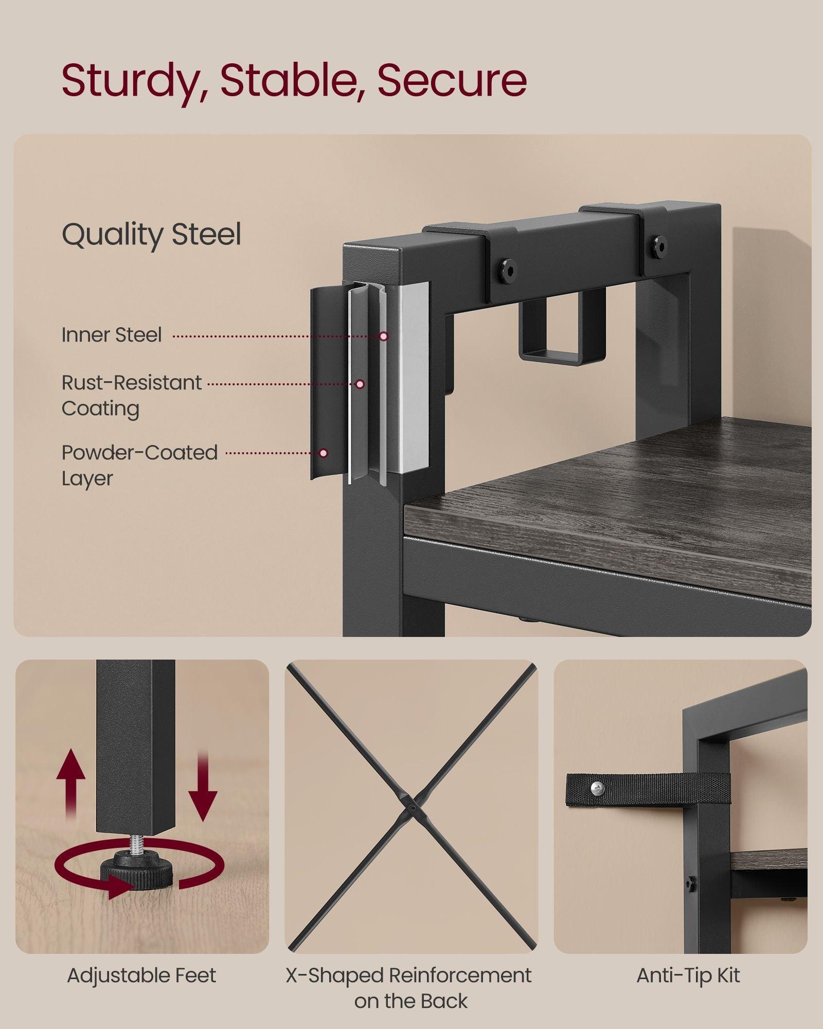 Hall Tree with Bench, Hooks and Shelves Stone Gray and Ink Black FredCo
