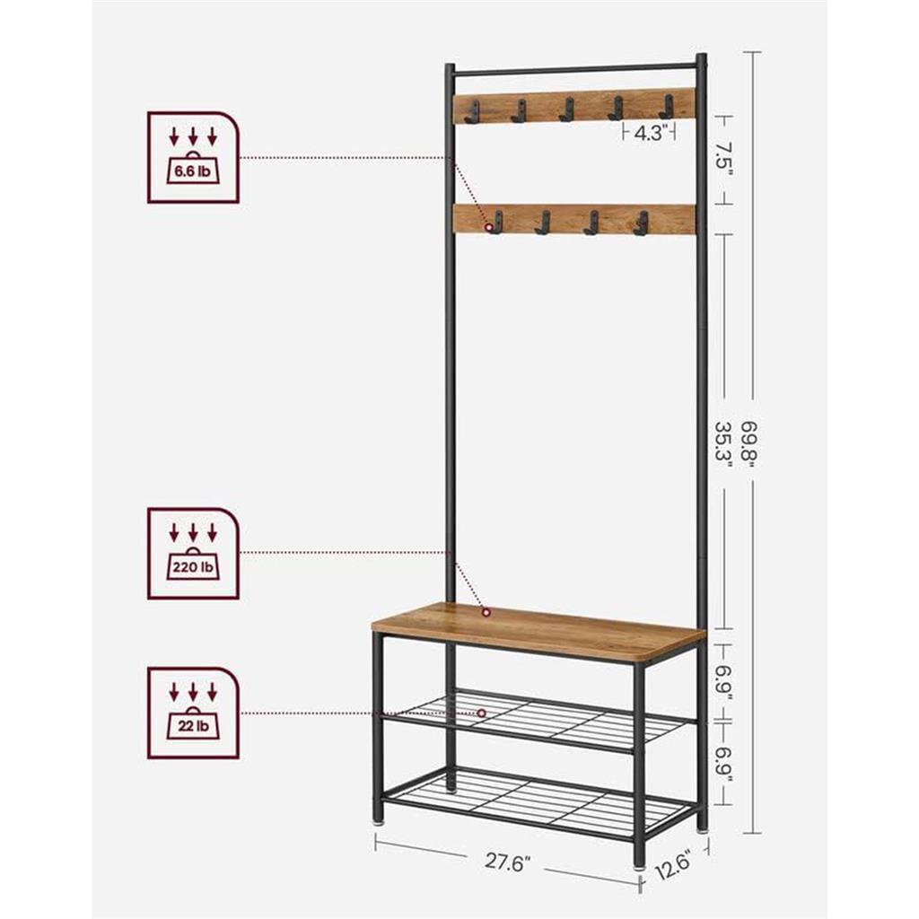 Hall Tree with Shoe Storage Bench FredCo