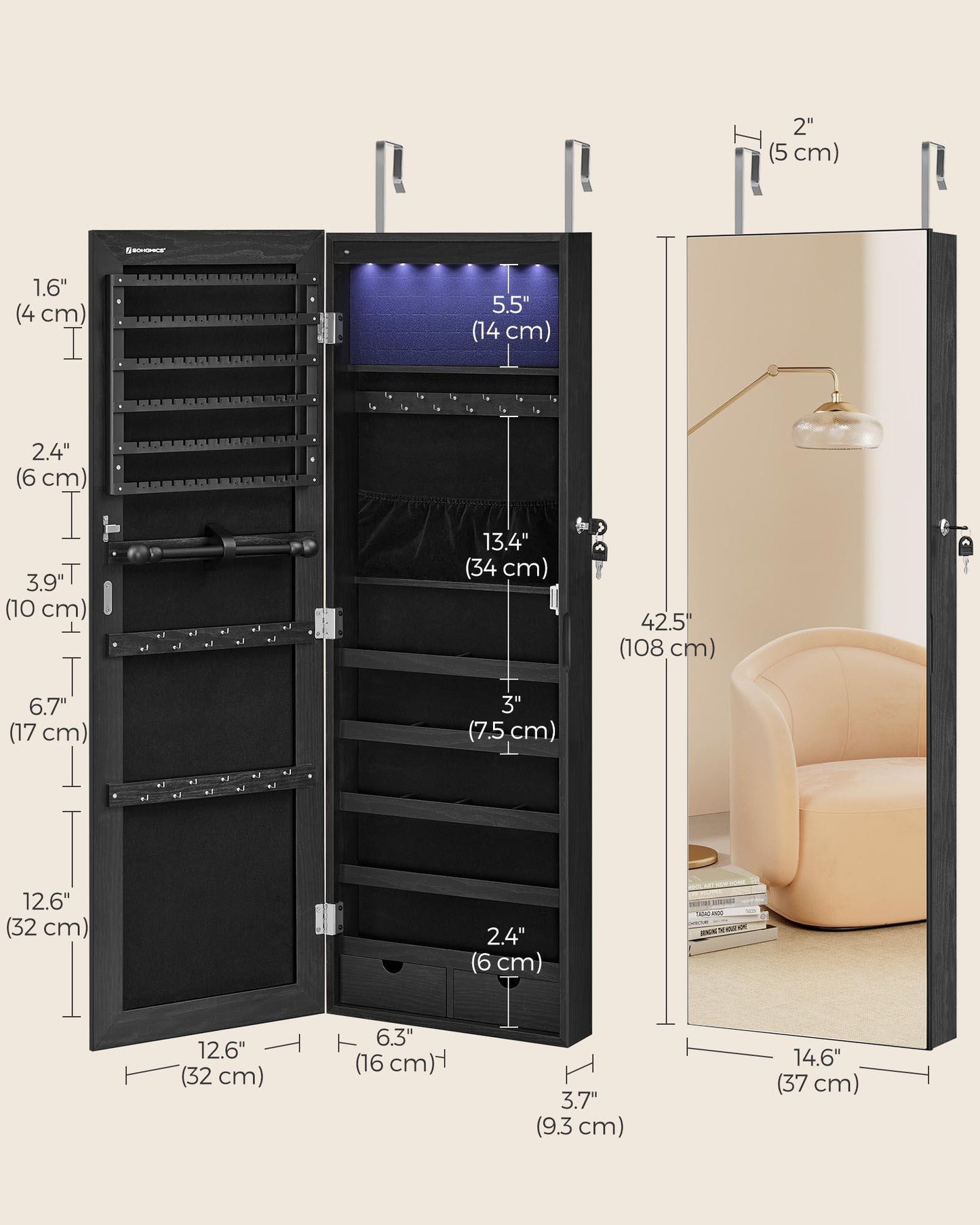 Hanging Jewelry Cabinet with LED Lights FredCo