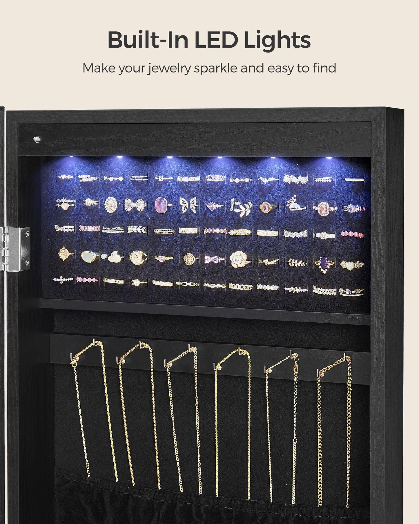 Hanging Jewelry Cabinet with LED Lights FredCo