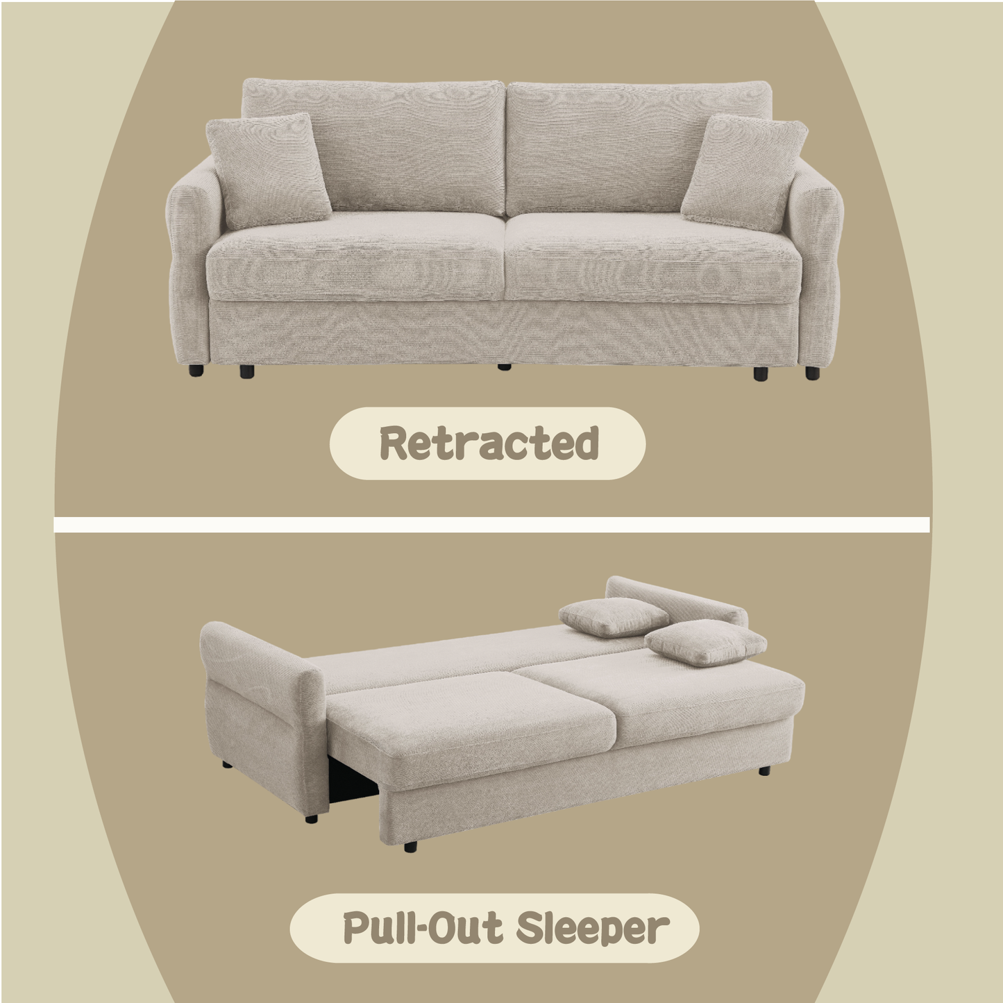 Haran Beige Fabric Pull-out Sleeper with Storage FredCo