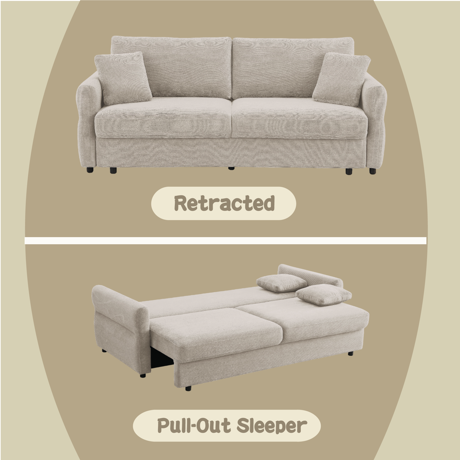 Haran Beige Fabric Pull-out Sleeper with Storage FredCo