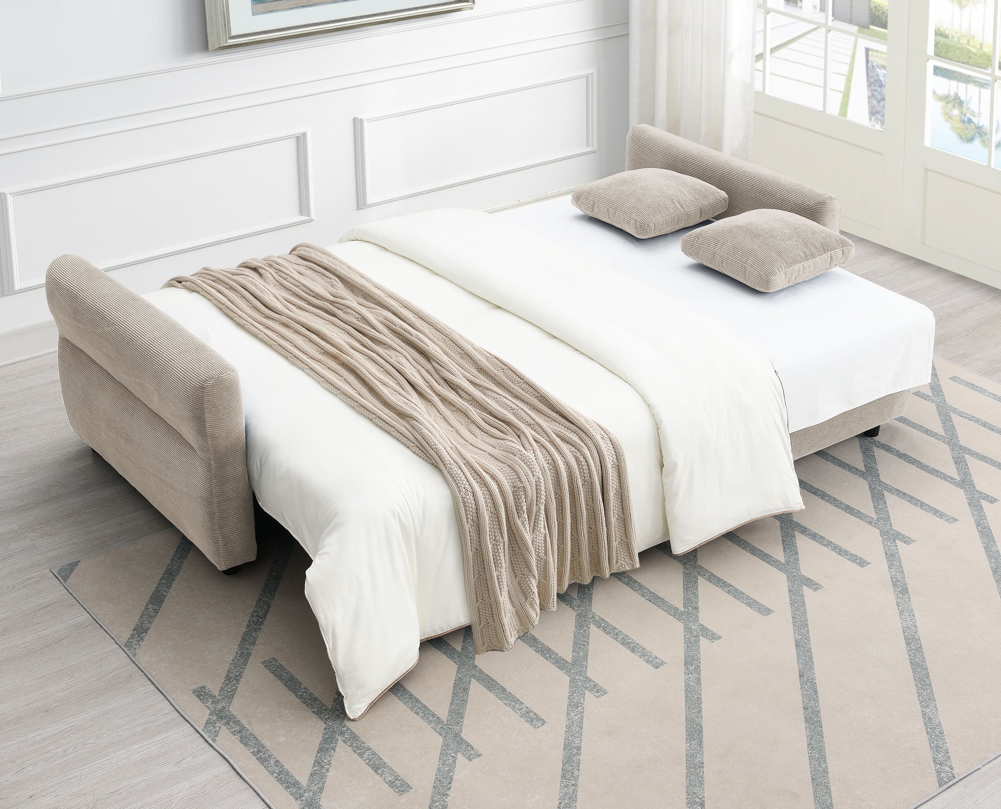 Haran Beige Fabric Pull-out Sleeper with Storage FredCo