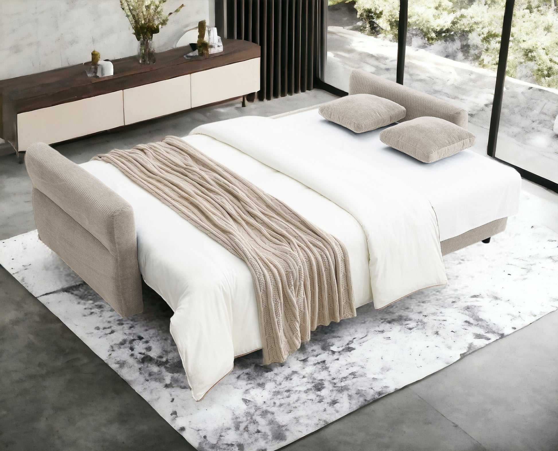 Haran Beige Fabric Pull-out Sleeper with Storage FredCo