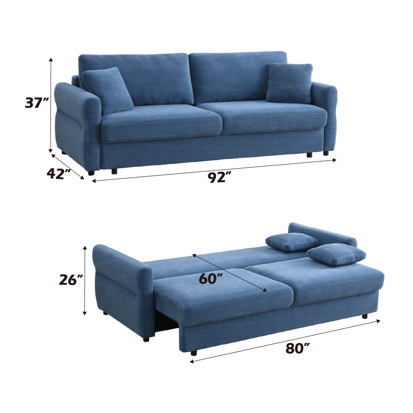 Haran Blue Fabric Pull-out Sleeper with Storage FredCo