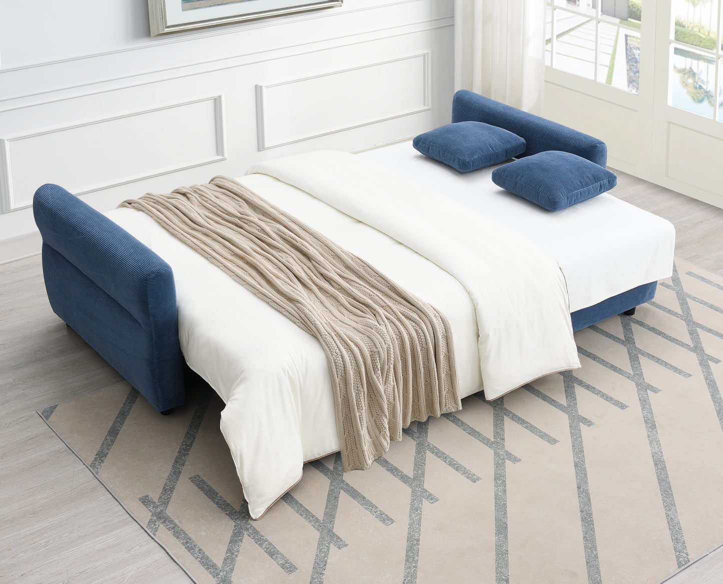 Haran Blue Fabric Pull-out Sleeper with Storage FredCo