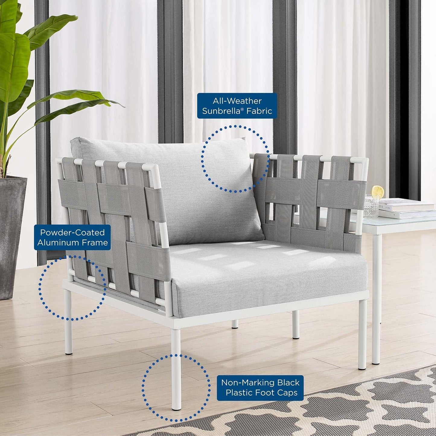 Harmony 3-Piece Sunbrella Outdoor Patio Aluminum Seating Set, EEI-4687 FredCo