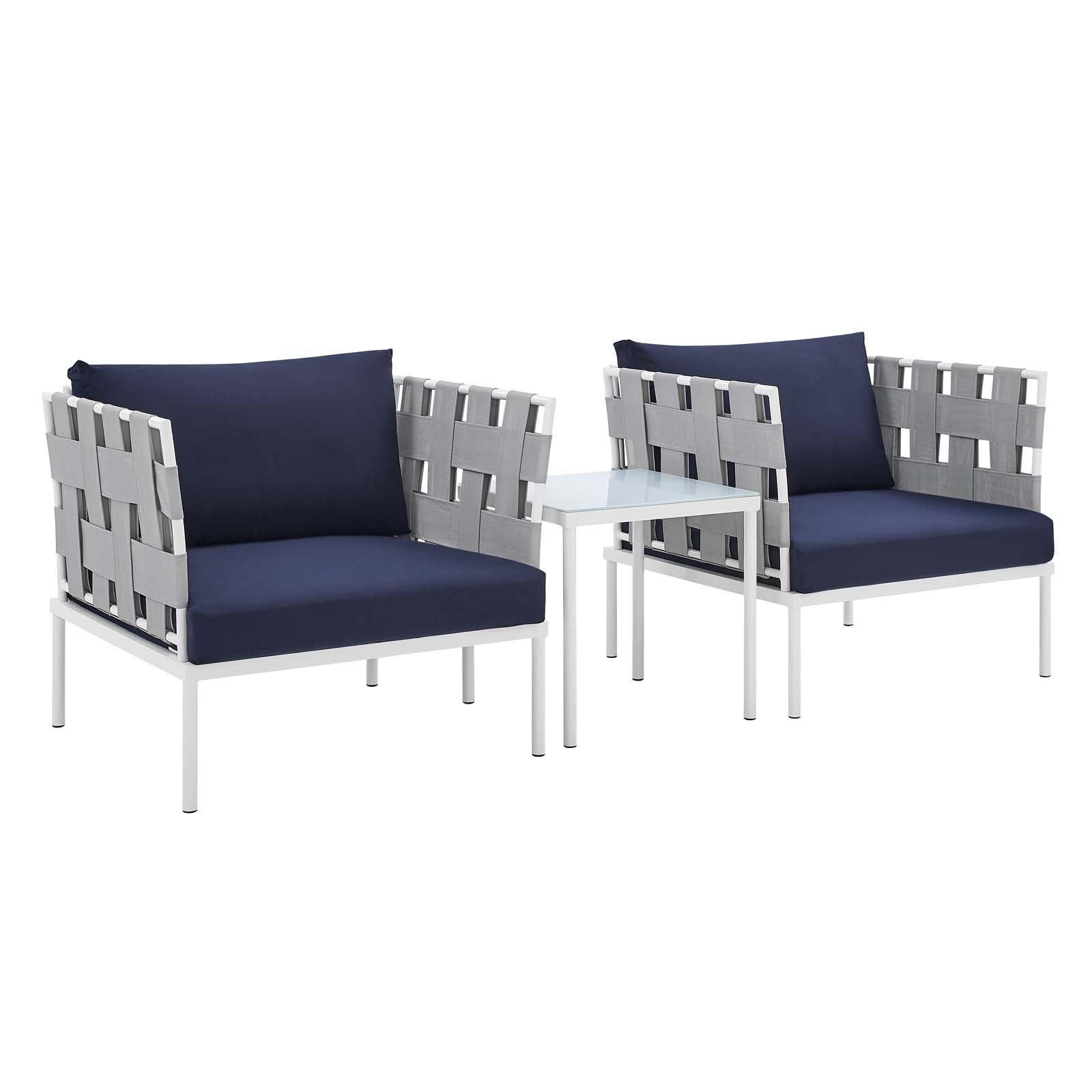 Harmony 3-Piece Sunbrella Outdoor Patio Aluminum Seating Set, EEI-4687 FredCo