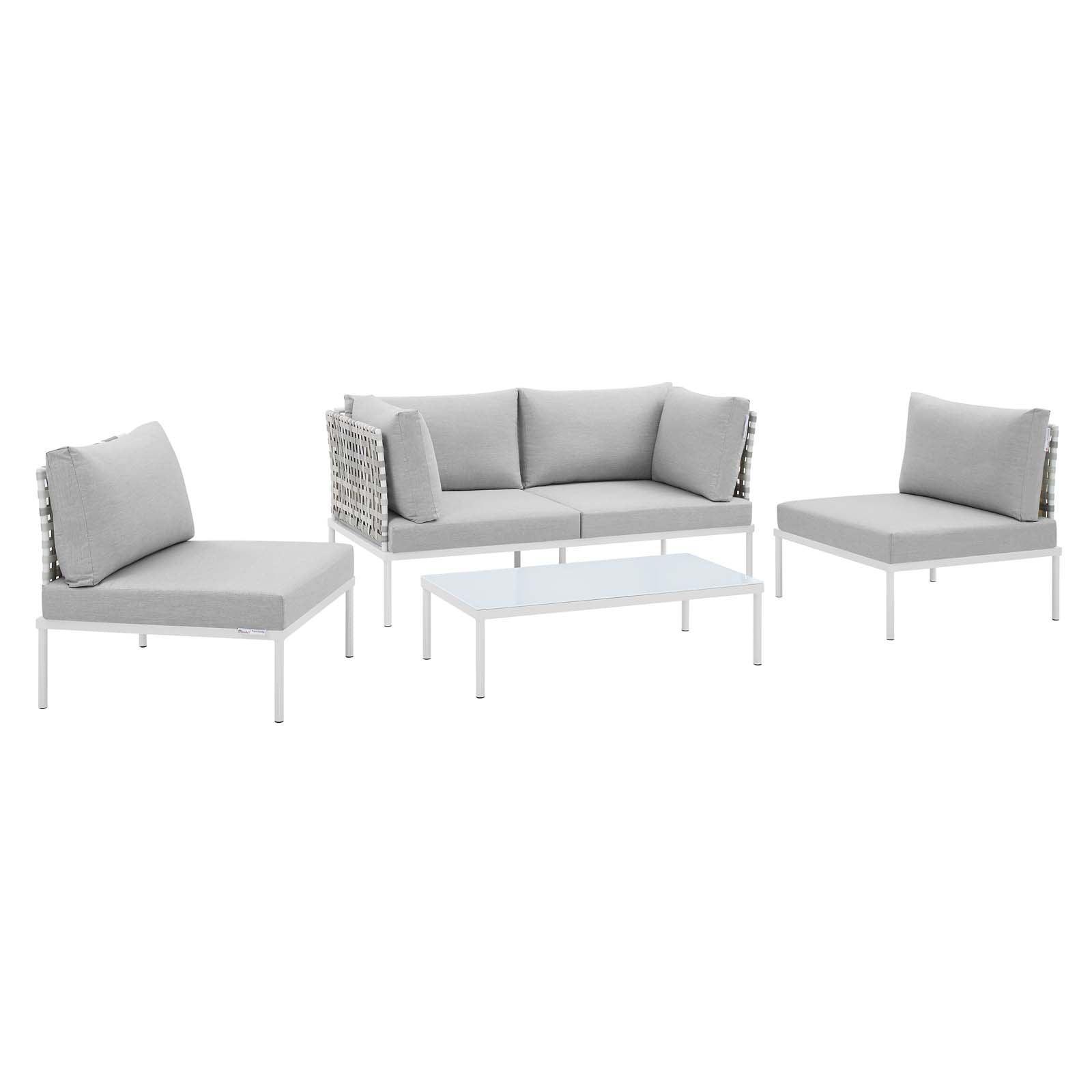 Harmony 4-Piece Sunbrella Basket Weave Outdoor Patio Aluminum Seating Set, EEI-4688 FredCo