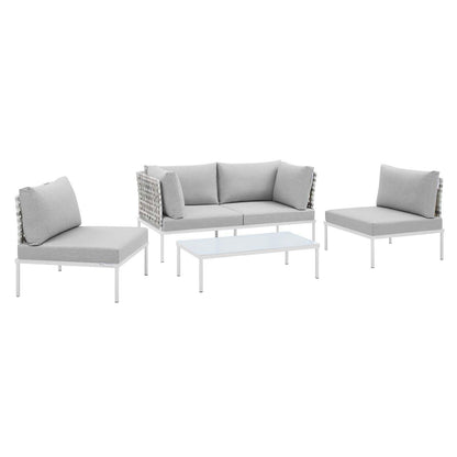 Harmony 4-Piece Sunbrella Basket Weave Outdoor Patio Aluminum Seating Set, EEI-4688 FredCo
