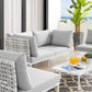 Harmony 4-Piece Sunbrella Basket Weave Outdoor Patio Aluminum Seating Set, EEI-4688 FredCo